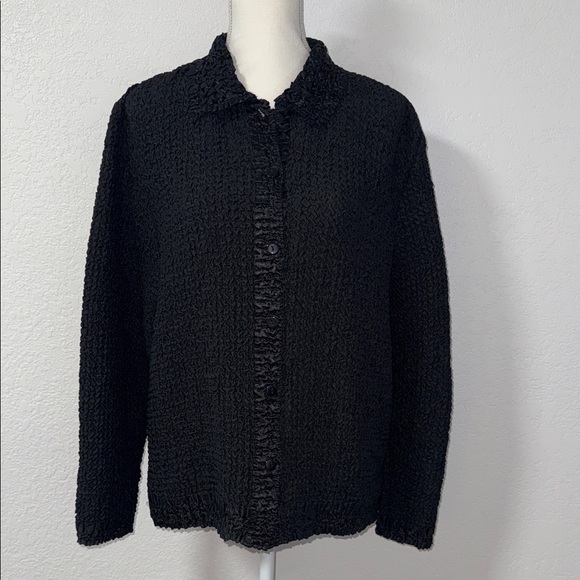 RAFAEL Black Textured Button-Up Blouse - Picture 1 of 8